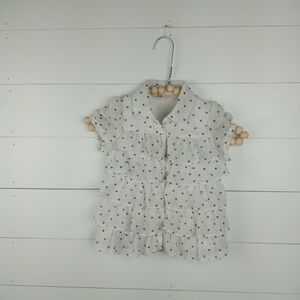 H&M girls size 4-6 cream flowy ruffle heart design blouse full button down front
